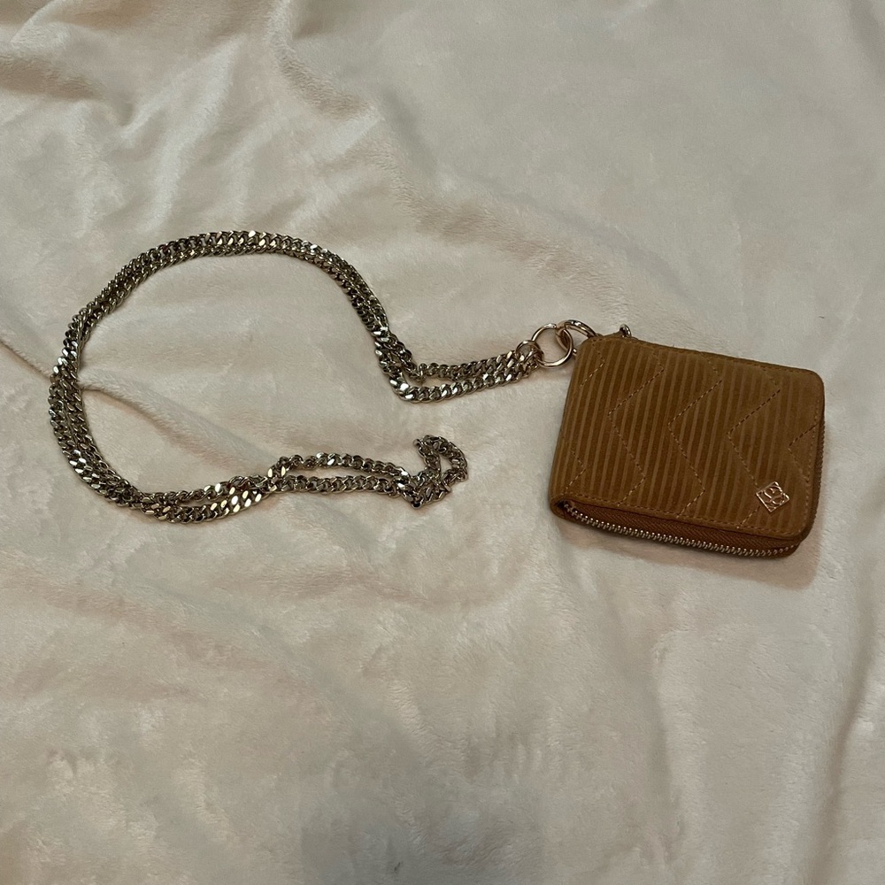 Sandro Brown Quilted Card Holder/Wallet with Chain